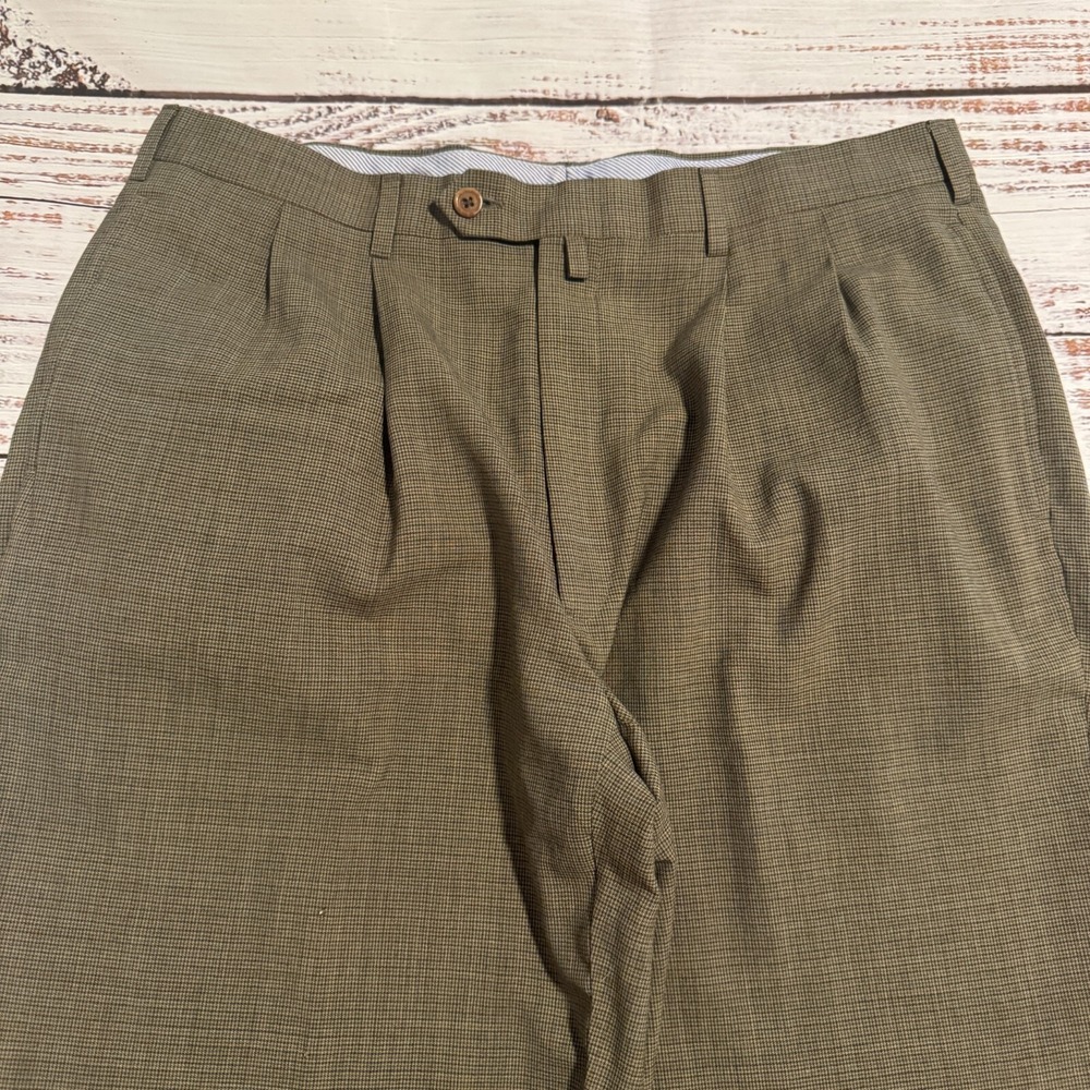 VTG Tommy Hilfiger Dress Pants Brown Green‎ Cuffed Men's Size 36x34 (Fits 34x30) - Picture 2 of 16